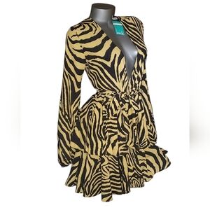 ASOS/Zack Yellow Zebra Print V-Neck Dress